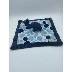 Carter's Baby Whale Lovey Security Blanket Navy Blue Trim Polka Dots Plush Toy